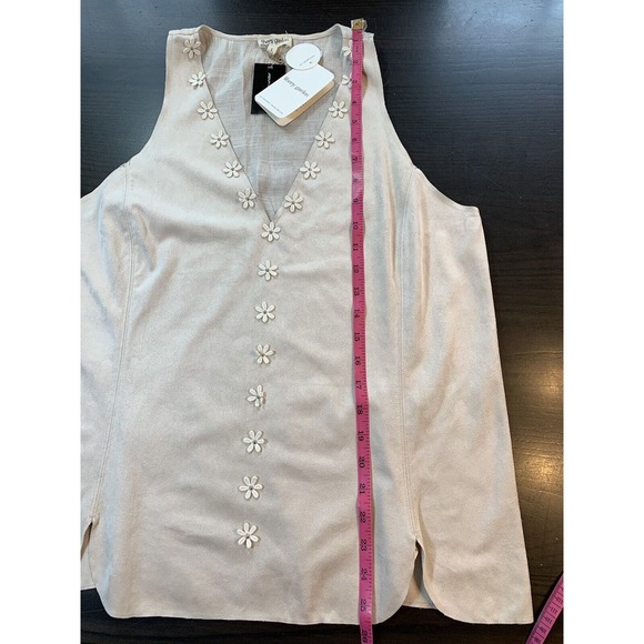 Liberty Garden Sleeveless Top Women Large Neutral Embellished Flowers Faux Suede - Picture 12 of 13